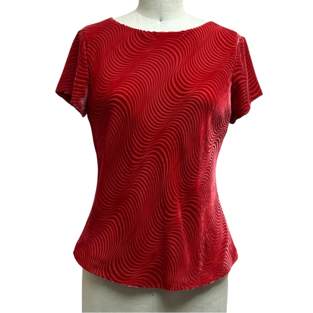 Talbots Crushed Velvet Burnout Wavy Swirl Pattern Coral Lined Silk Blend Top